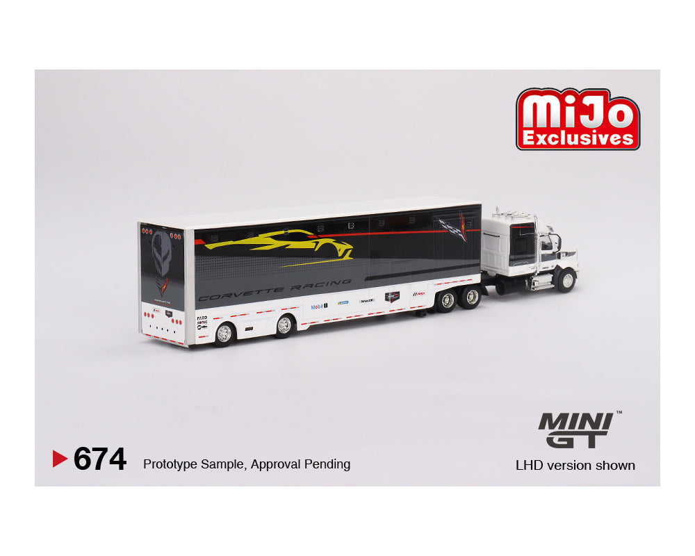 Mini GT 1:64 Chevrolet Corvette C8R Racing Cars #3 & #33 Winners with Western Star Transporter – Mijo Exclusives