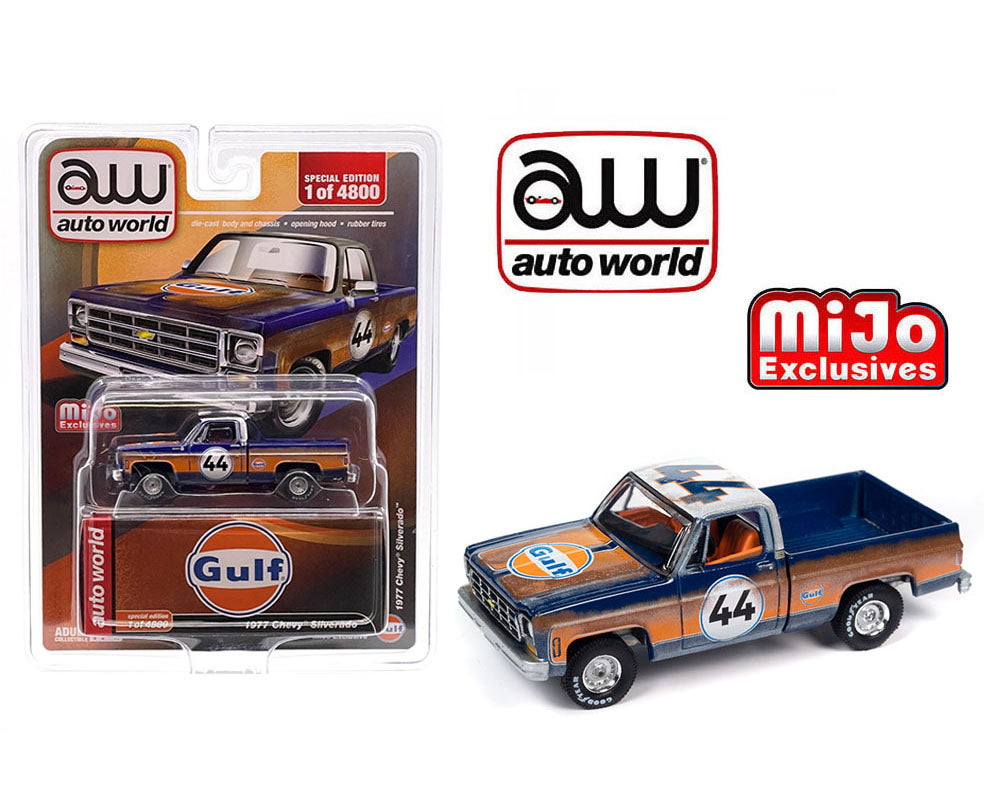 Auto World 1:64 1977 Chevrolet Silverado Gulf Oil Weathered Limited 4,800 Pieces – Mijo Exclusives