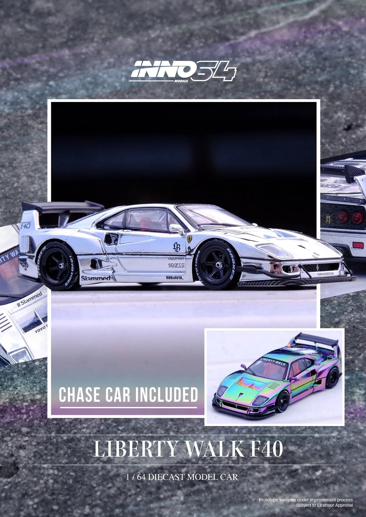 INNO64 1:64 LBWK F40 Liberty Walk Silver Chrome Beijing Exclusive