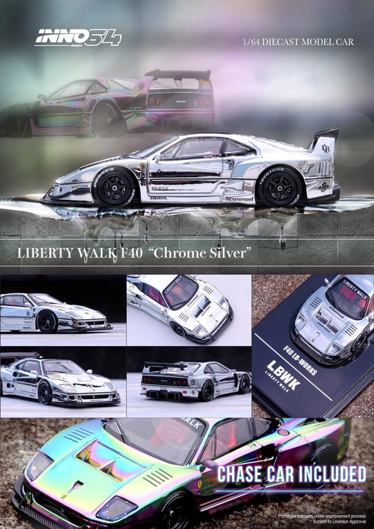 INNO64 1:64 LBWK F40 Liberty Walk Silver Chrome Beijing Exclusive