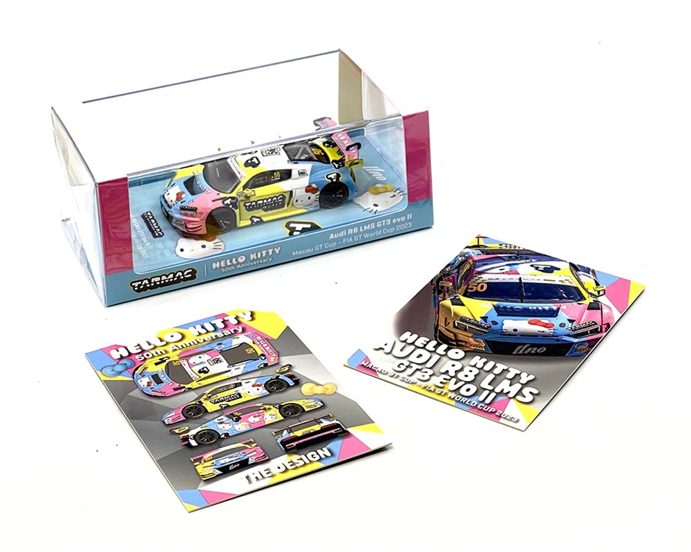 Tarmac Works 1:64 Audi R8 LMS GT3 Evo II Macau GT Cup – FIA GT World Cup 2023 – Race Version Uno Racing Adderly Fong Model Car + Trading Cards Combo Set – Hobby64