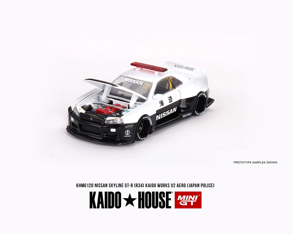 Kaido House x Mini GT 1:64 Nissan Skyline GT-R R34 Kaido Works (V2 Aero) Police