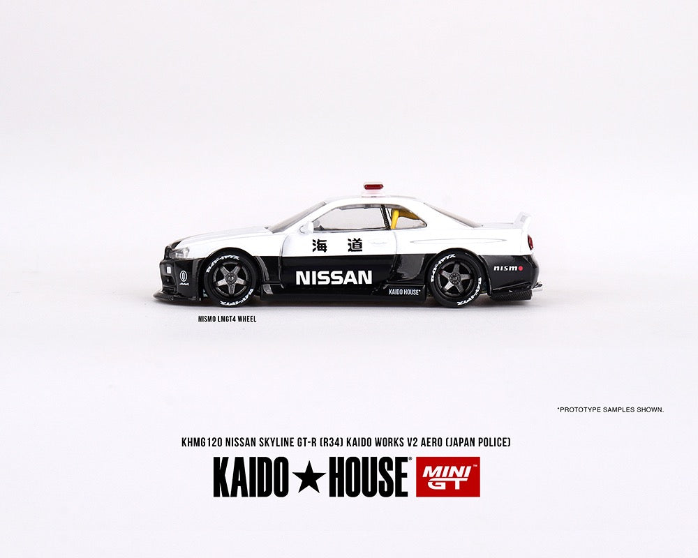 Kaido House x Mini GT 1:64 Nissan Skyline GT-R R34 Kaido Works (V2 Aero) Police