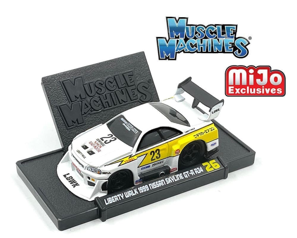 Muscle Machines 1:64 LBWK Nissan GT-R R34 Super Silhouette Skyline – White – Mijo Exclusives