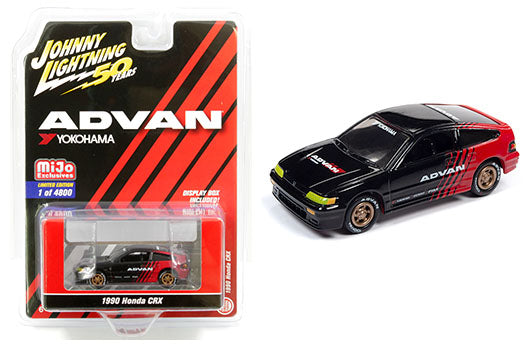 Johnny Lightning 1:64 50th Anniversary – Advan Yokohama – 1990 Honda CRX (Black/Red) – MiJo Exclusives