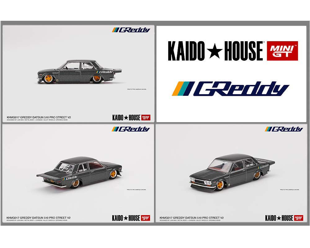 Kaido House x Mini GT 1:64 Datsun 510 Pro Street GREDDY Gunmetal Grey