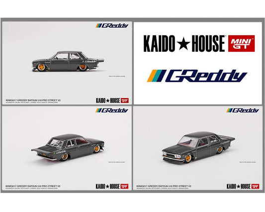 Kaido House x Mini GT 1:64 Datsun 510 Pro Street GREDDY Gunmetal Grey