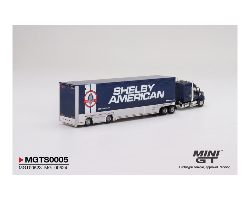 Mini GT 1:64 SHELBY Transporter Set – Shelby GT500 SE Widebody (Ford Performance Blue) & Western Star 49X w/ Racing Transporter Shelby America – MiJo Exclusives